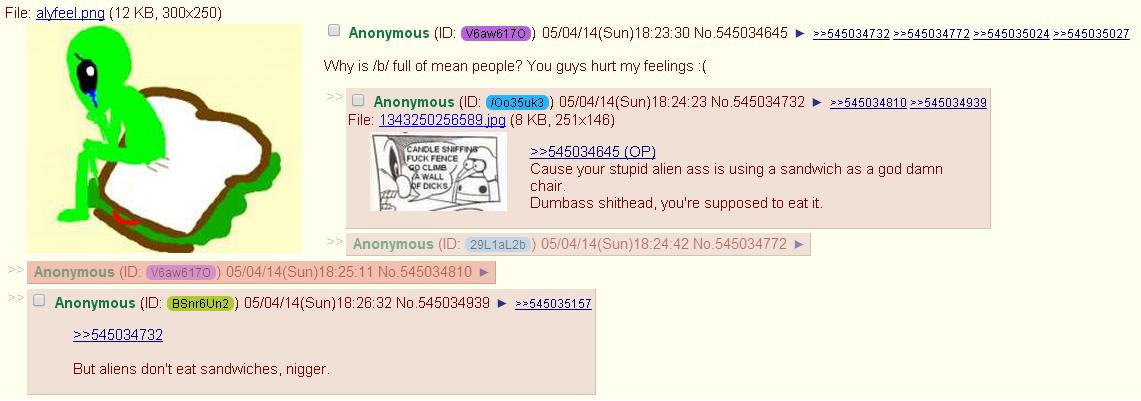 Aliens invaded Earth. /b/ invaded Aliens