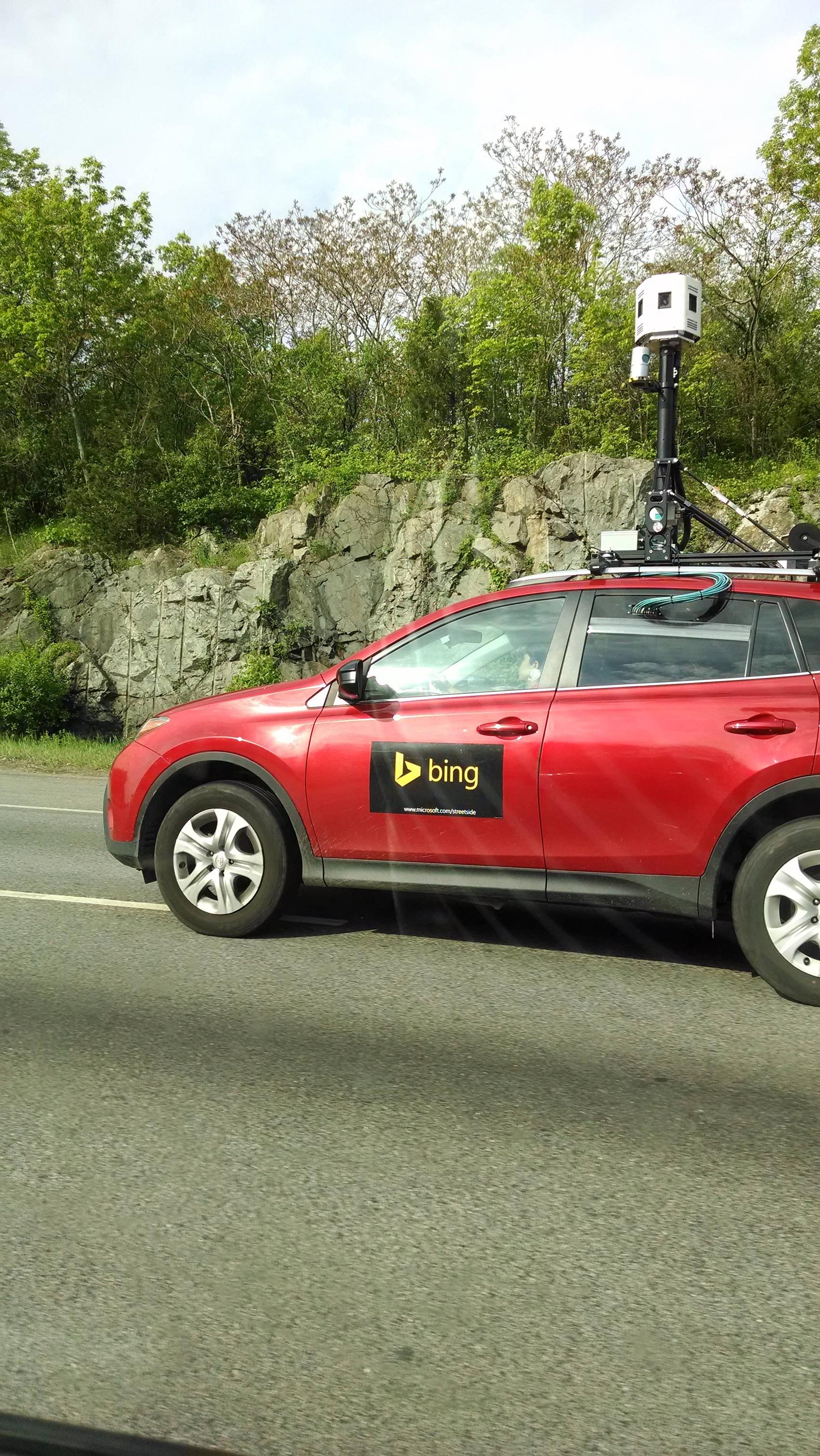 Was like sweet I'm behind one of the Google maps cars then realized its just Bing.