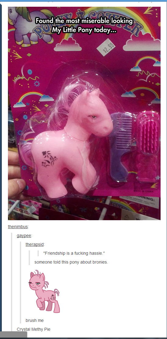 The pony is ***ing done with the bronies shit.