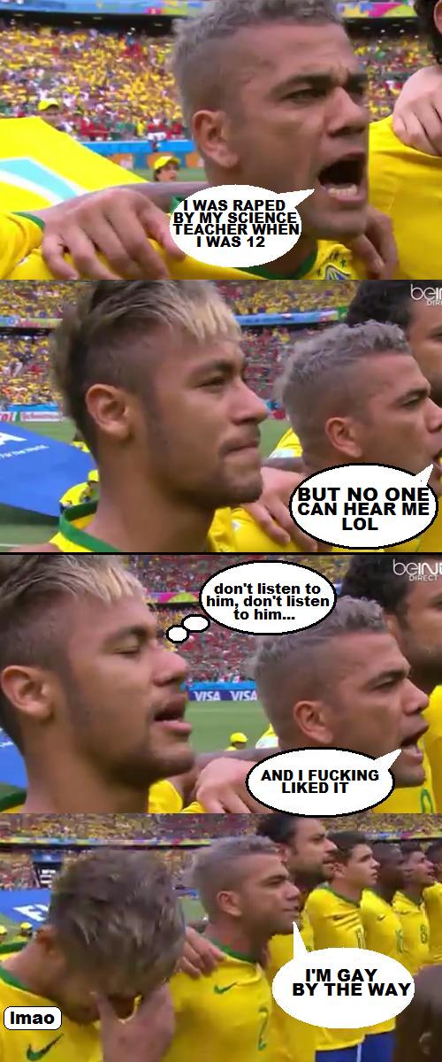 Neymar and Alves during Brazil anthem