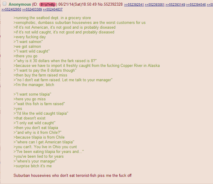 Anon works at grocery store's fish department