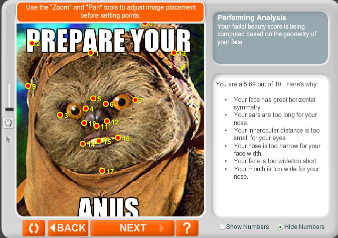 Rape Ewok's facial beauty score...http://www.anaface.com/