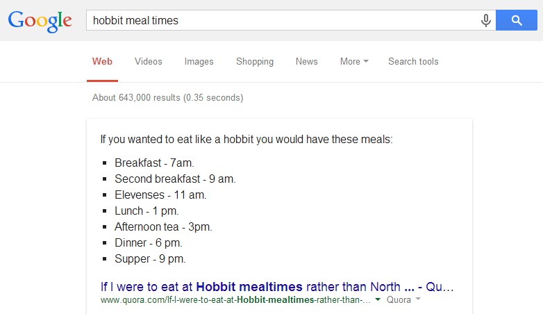 How to be a hobbit - brought to you by Google.