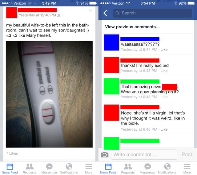 His virgin girlfriend is pregnant...