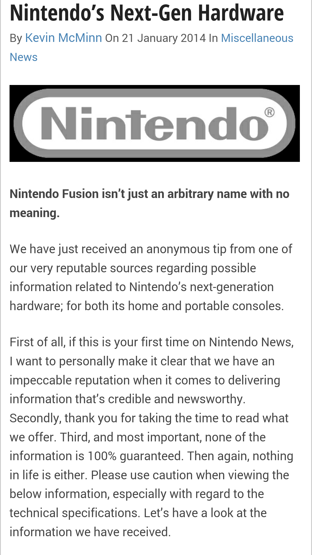 In other leaked News: Nintendo will release a console with better specs than next gen