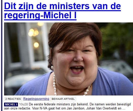 Belgian Newspaper headline: These are the ministers of the new government.. i think she ate them all