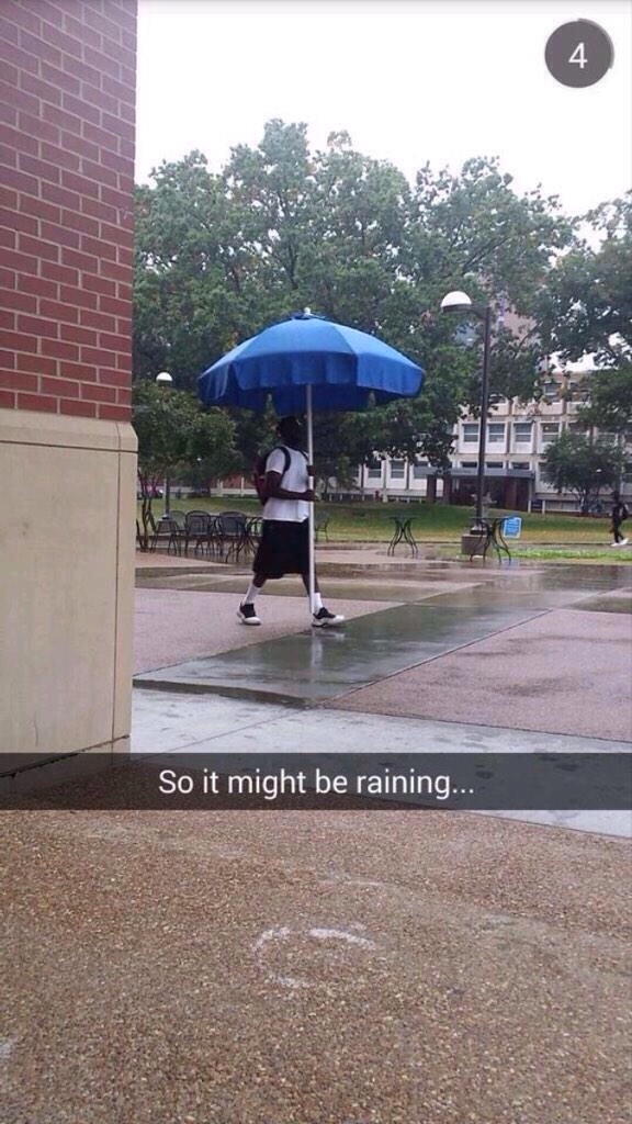Rainy day on campus and this guy is more than prepared