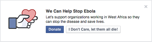 A more accurate Facebook request for ebola donations.