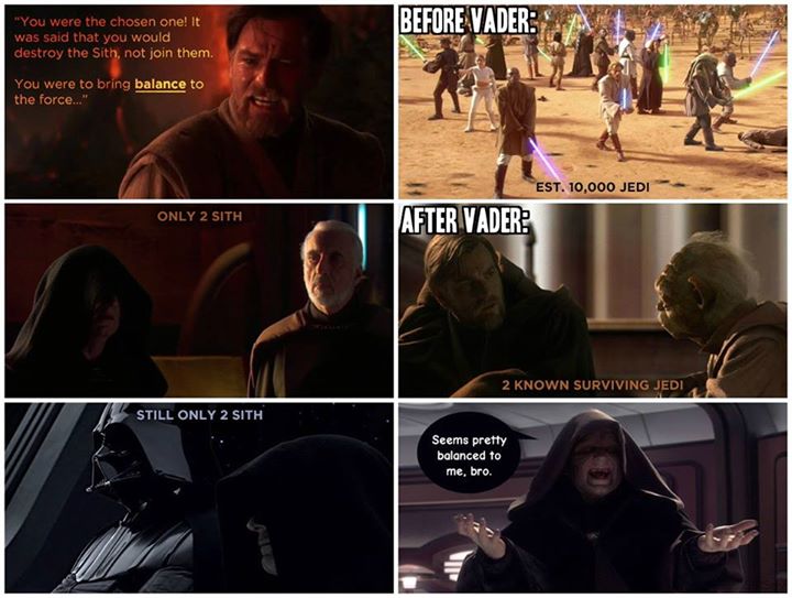 Vader actually did bring balance to the Force