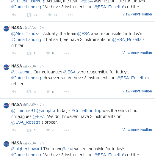 NASA is now busy reminding people that it's ESA who landed Philae not them