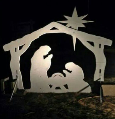 Is it a nativity scene? Or two Tyrannosaurus Rex's fighting over a watermelon?