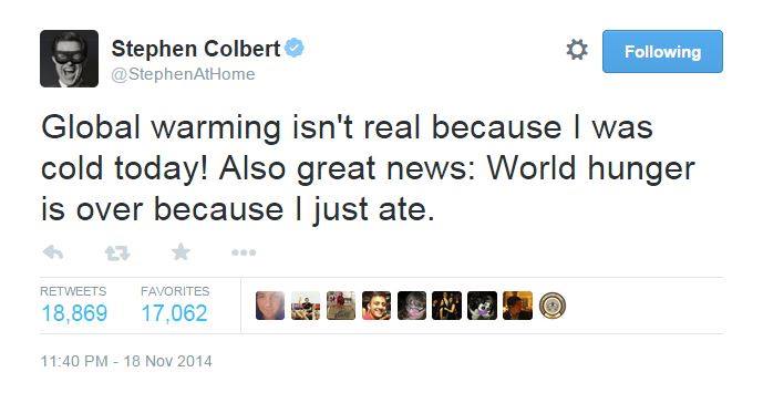 Stephen Colbert's thoughts on global warming.