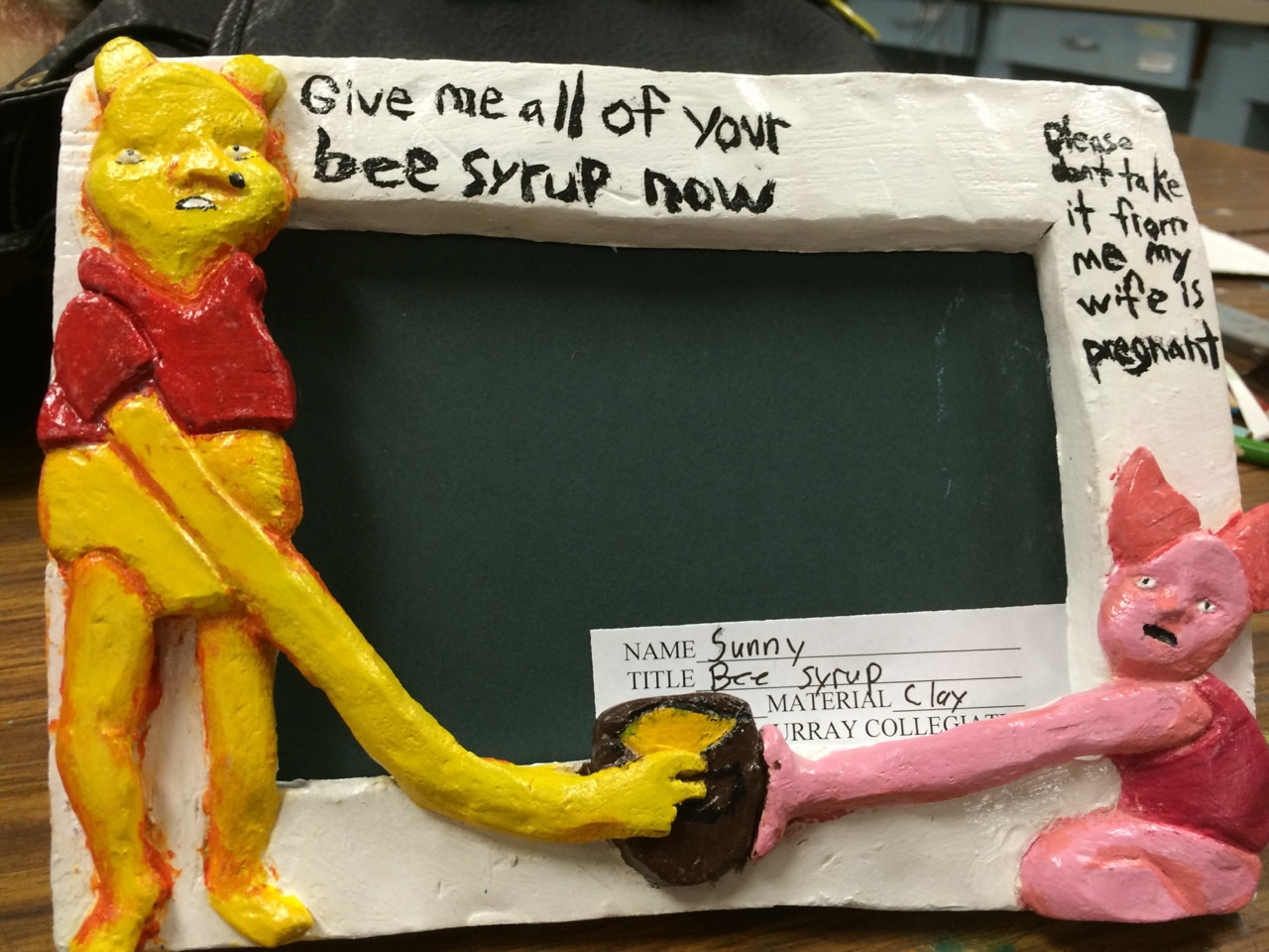 Came across this school art project. Pooh's honey problem is getting out of hand.