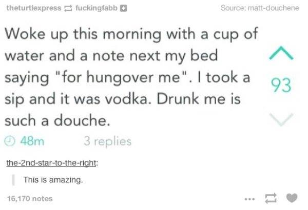 Helping a hangover the next morning.