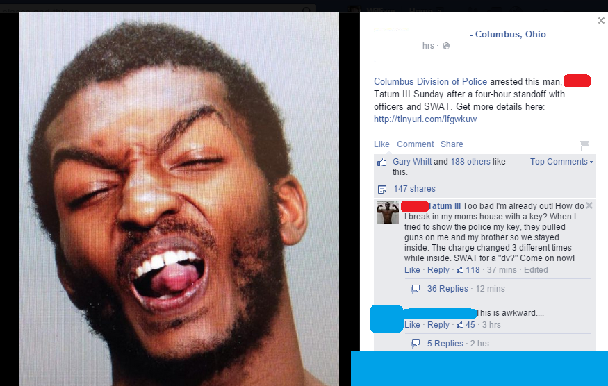 Guy responds to his own mug shot on facebook