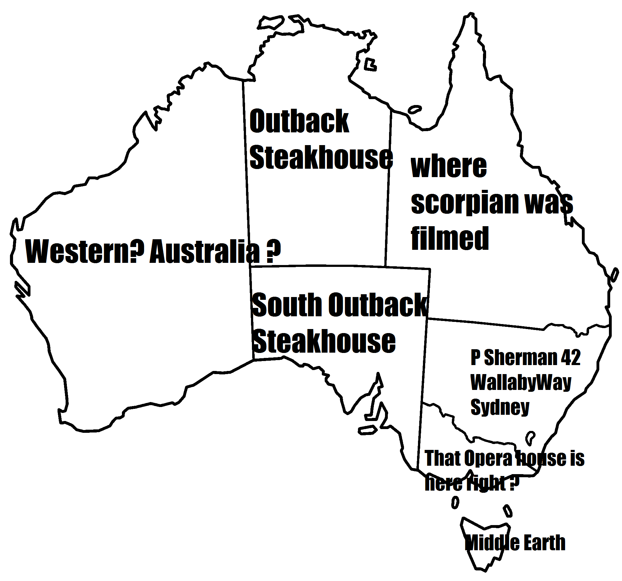Map of Australia according to a couple of drunk americans
