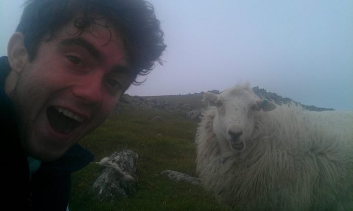 Me and a sheep on top of a mountain