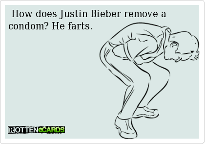 How does Justin Bieber remove his condom?