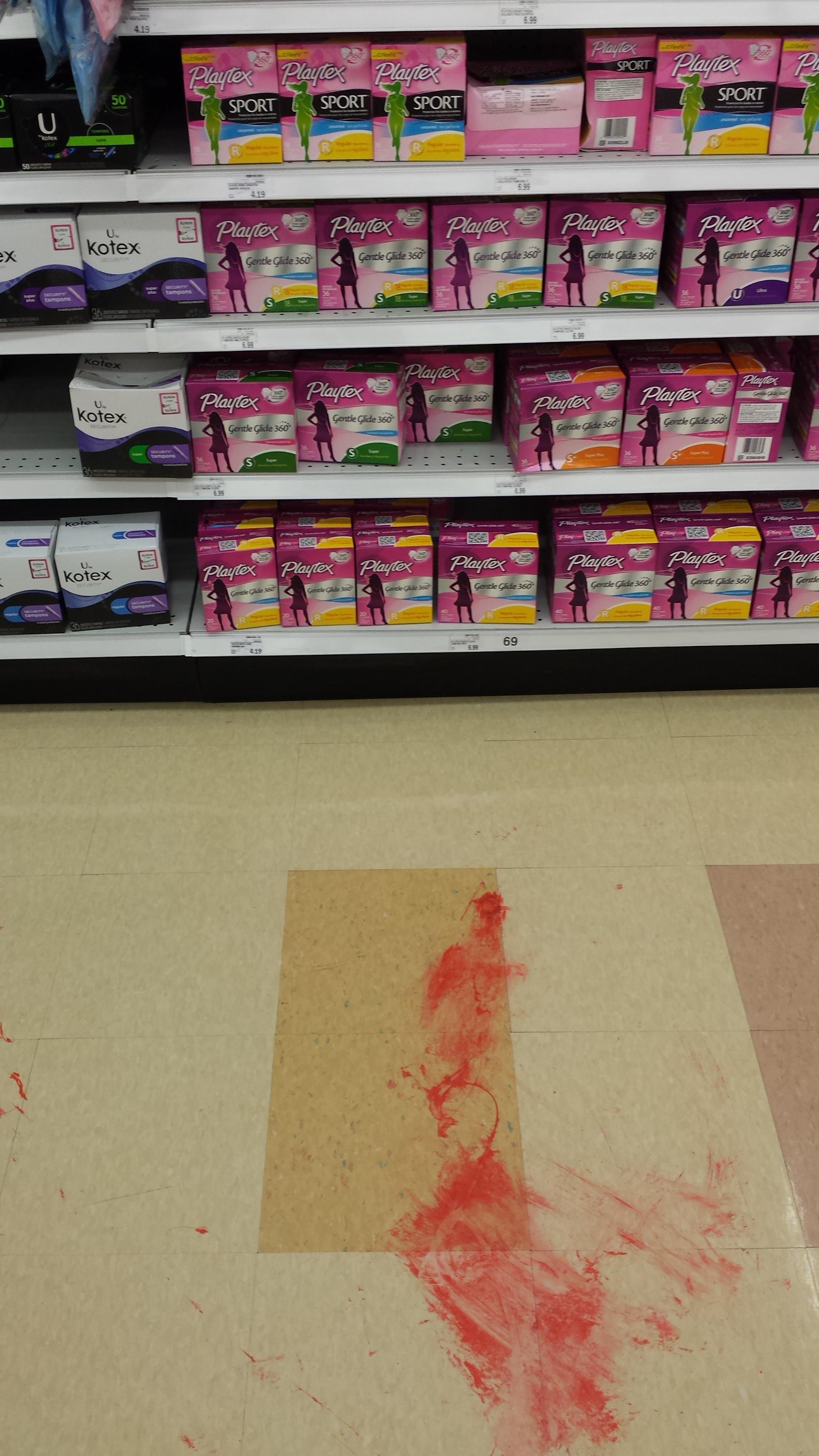 Poorly placed red paint spill in meijer