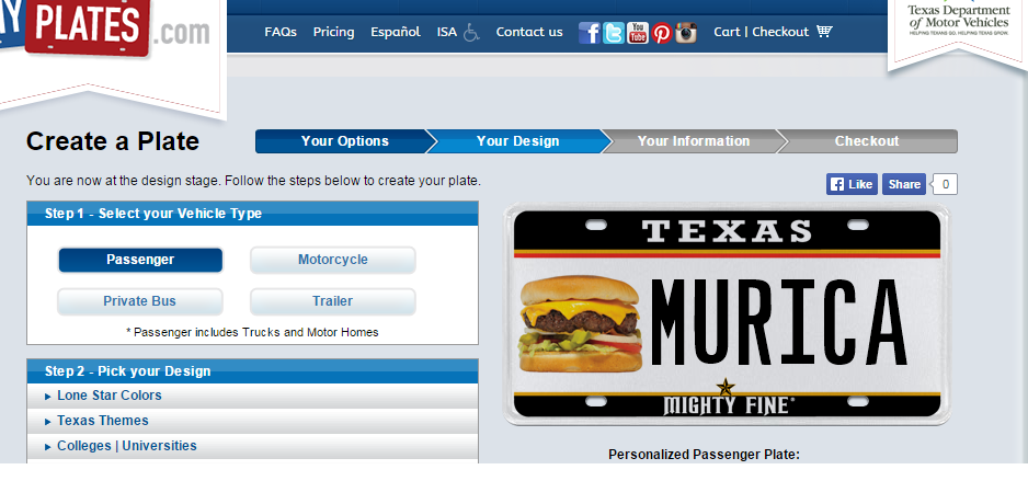 Texas has a cheeseburger license plate. #LETFREEDOMRING