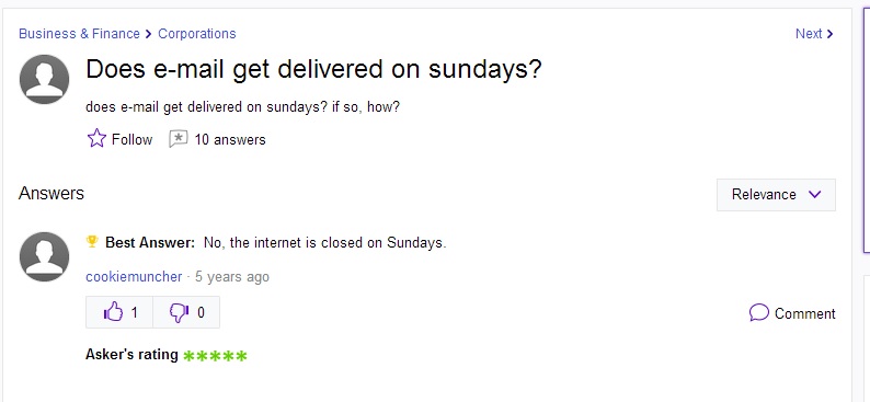 The internet is now closed on Sundays.