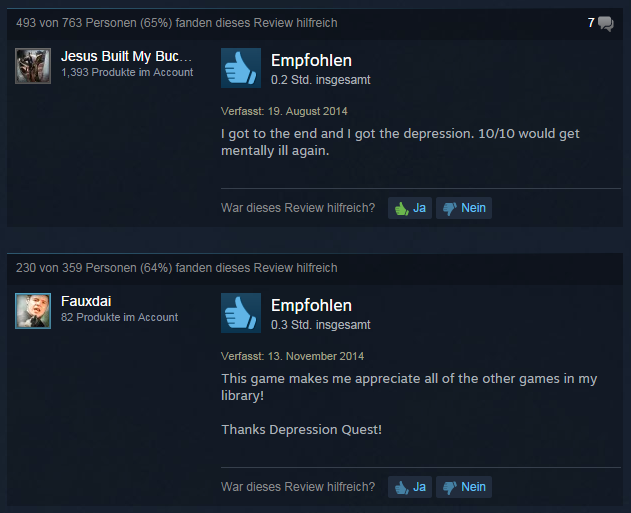 Depression Quest changed my view on my Steam LIbrary.