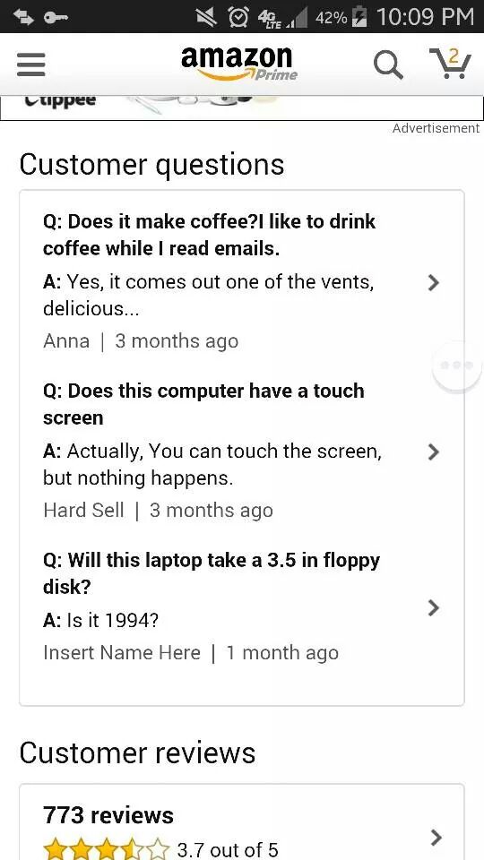 Reading customer questions about a laptop
