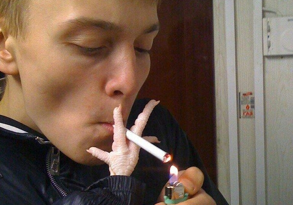 ``Let me light this cig with my strong hand``