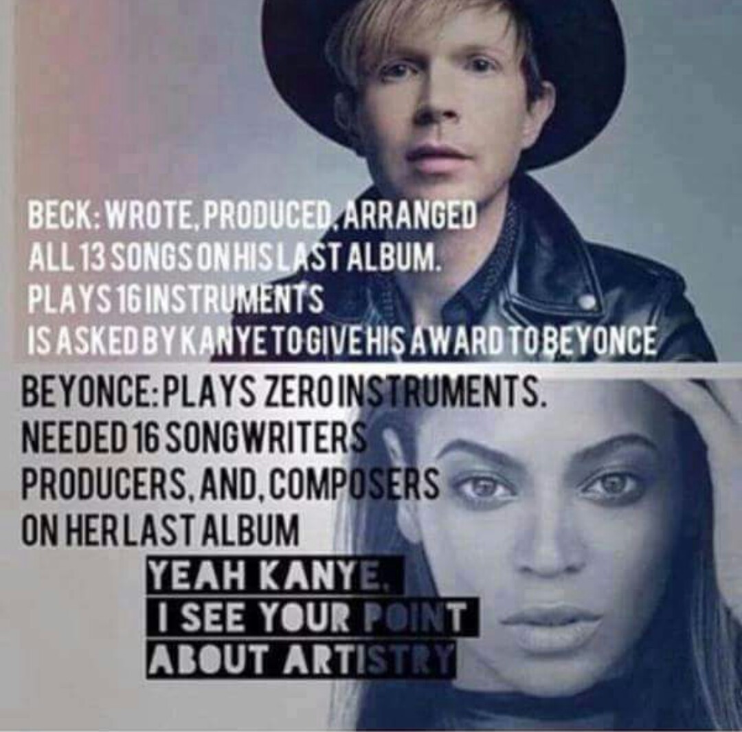 Beck doesn't have artistry like BeyoncÃ©