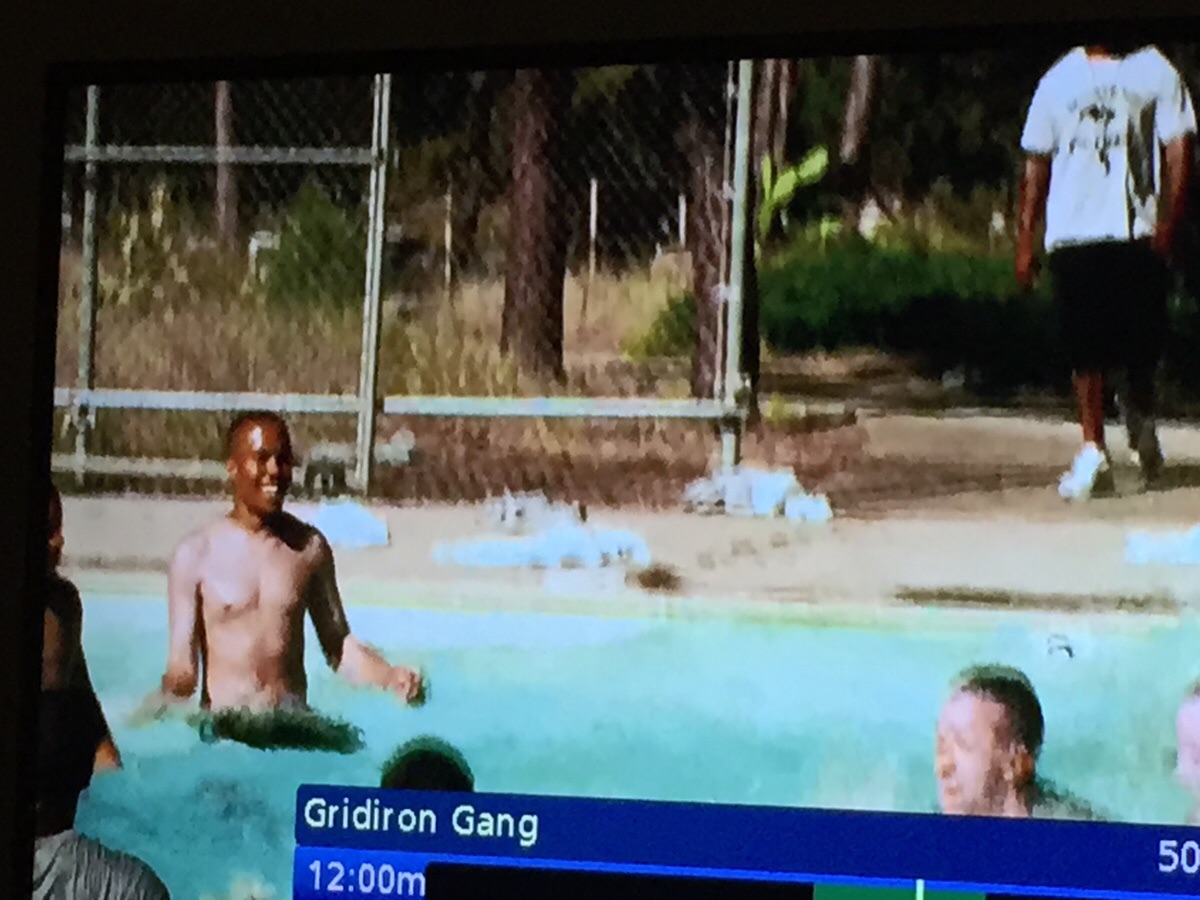 Found a fake black guy at the pool scene in gridiron gang.