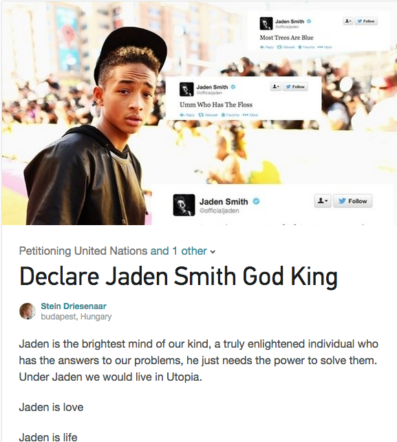 Declare Jaden Smith God King (Sign the petition, link in comments)