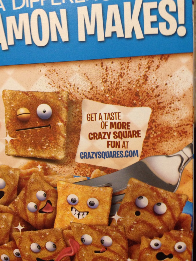 Why is the person on the back of the cinnamon toast crunch box eating cereal with a fork