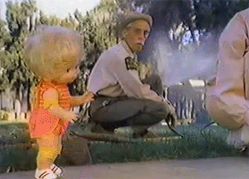 Hector's fetish was realized when he saw that baby doll on roller skates