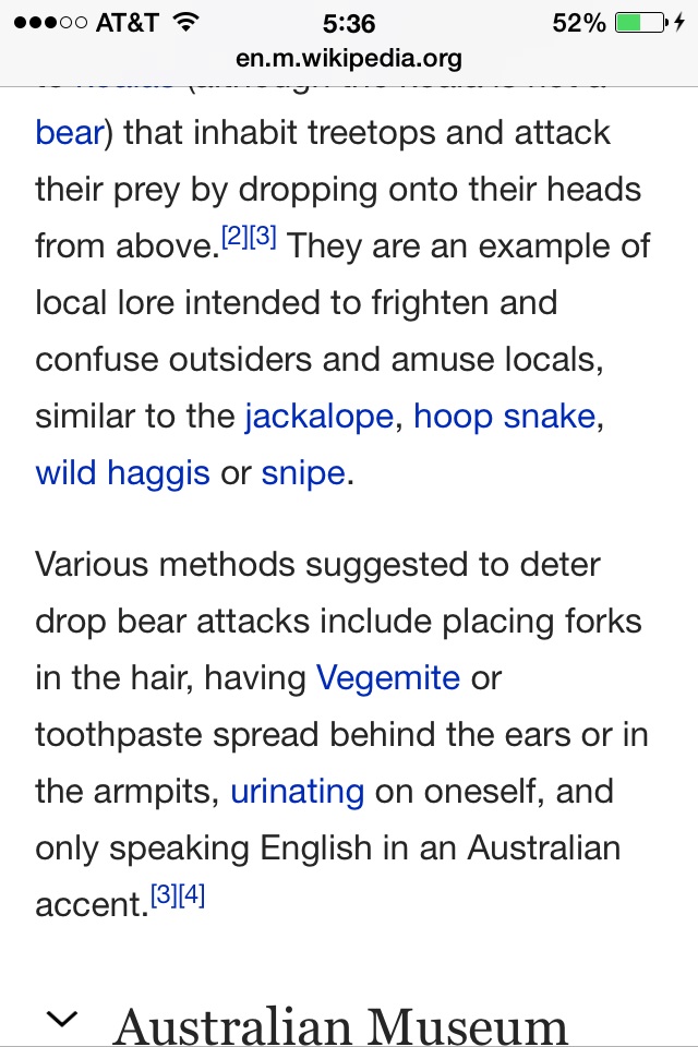 Wikipedia on saving yourself from bear attacks, straya