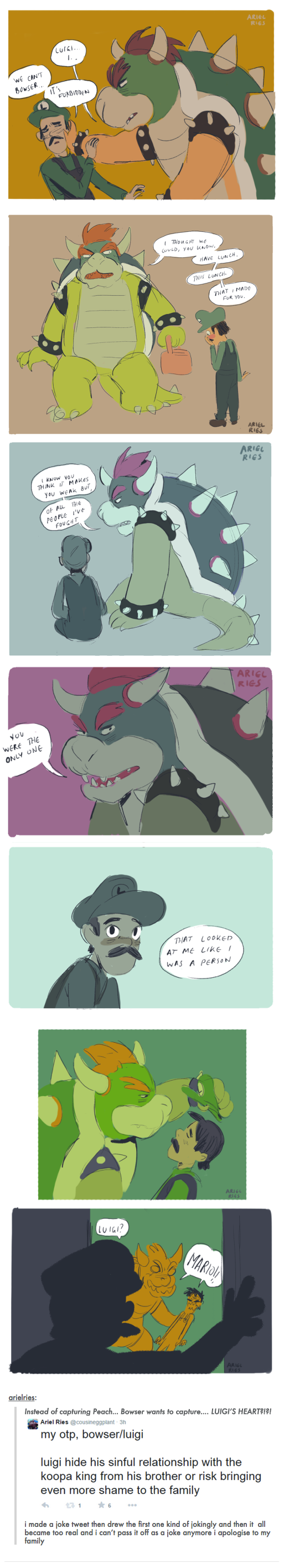 Bowser and Luigi, sitting in a tree...