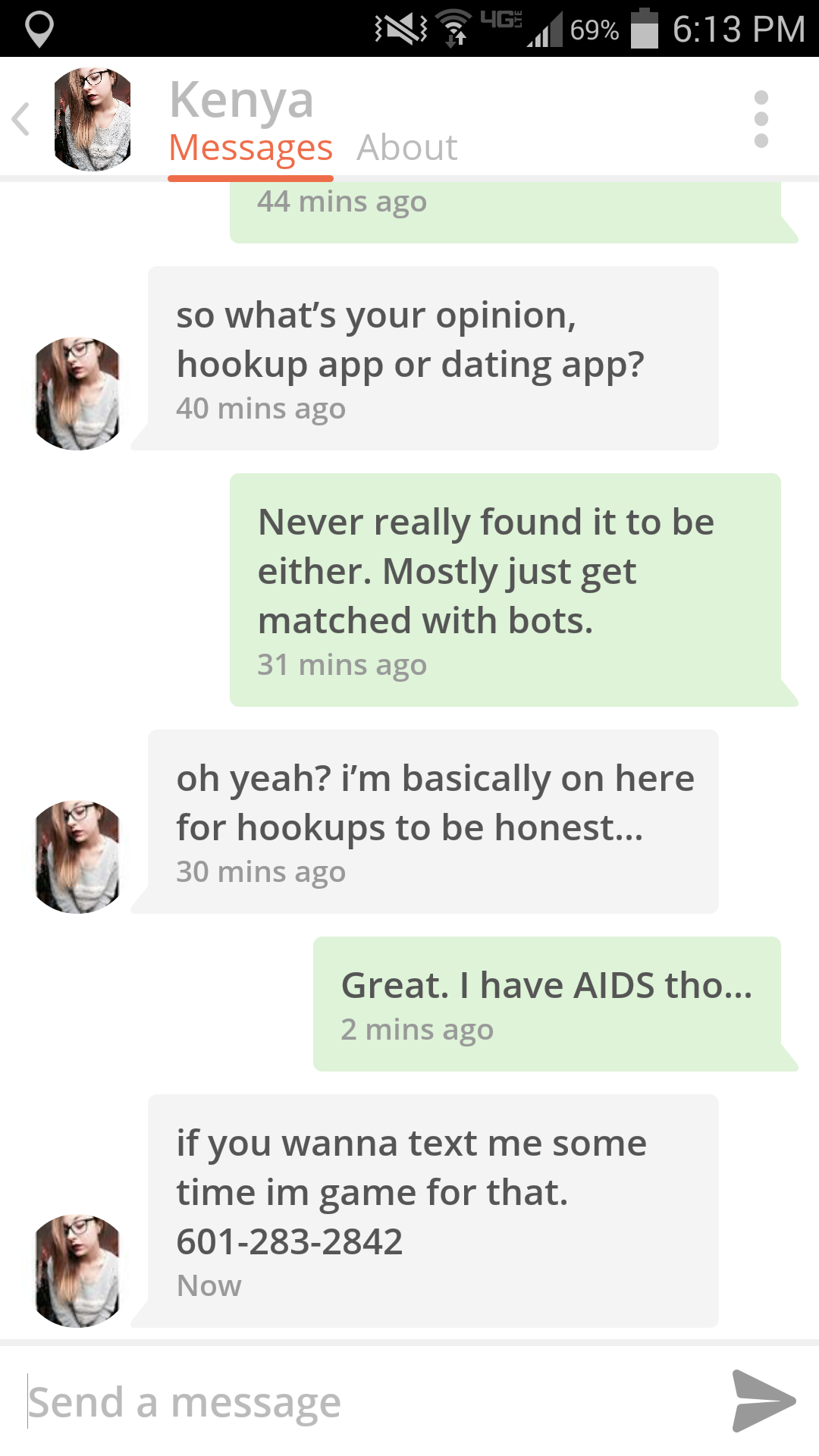 Quick test for spotting a Tinder bot...or very irresponsible human.