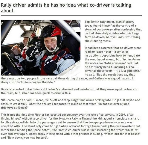Pro rally driver has had no idea what his navigator had been saying for years