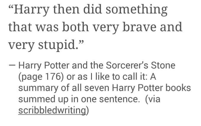The entire Harry Potter series in a nutshell.