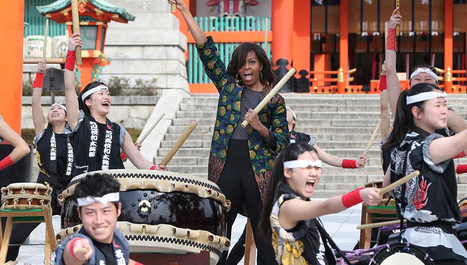 Michelle Obama in Japan promoting better education for women.