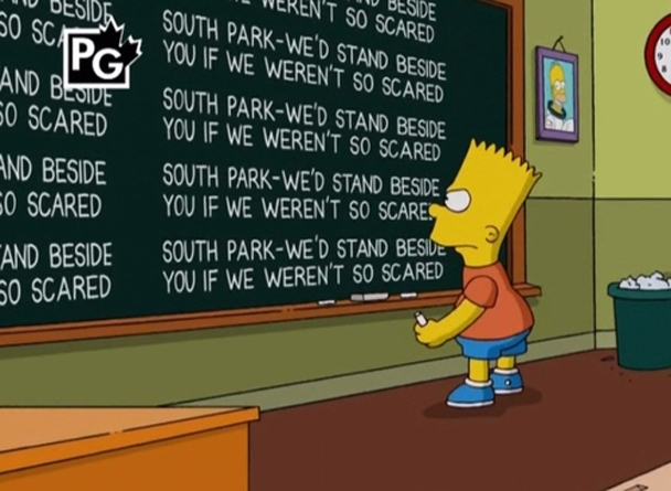 The Simpsons supporting South-Park for standing up to censorship.