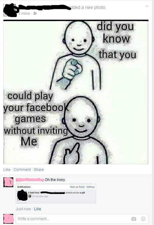 Complains about facebook games, Plays facebook games.