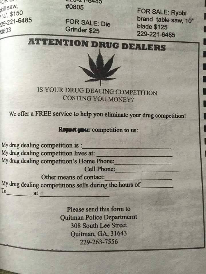 Police Department Newspaper ad on 4/20
