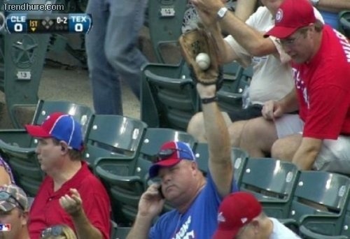 "Yeah, I'm at a baseball game."