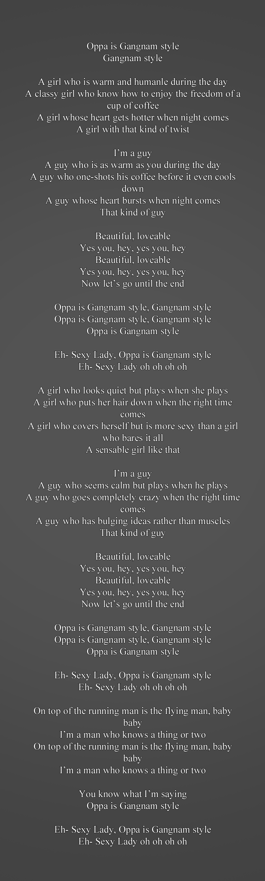 oppa gangnam style lyrics english