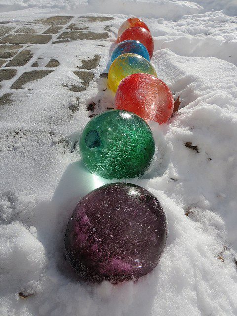Winter + Balloon + Water + Food Coloring =