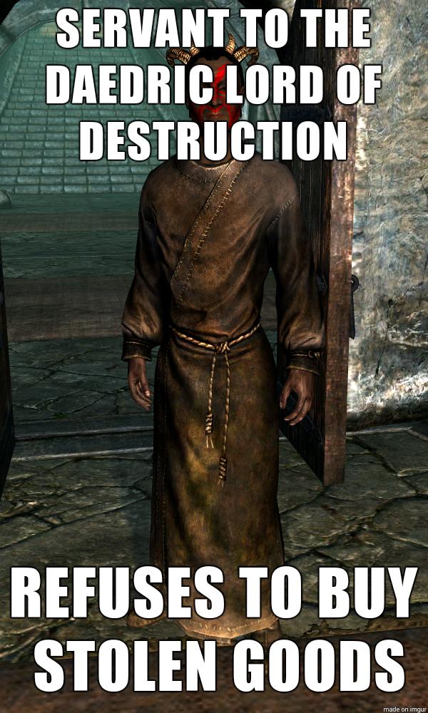 The Dremora merchant has very odd moral standings...