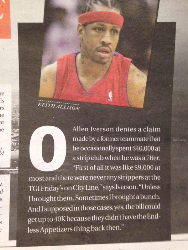 Allen Iverson's take on accusations that he spent $40,000 at strip clubs