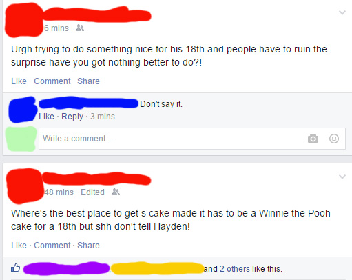 Posts a status to Facebook then wonders why people spoiled the surprise...