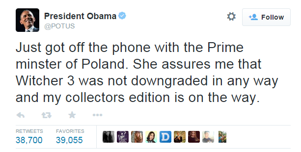 Obama ensures us the Witcher 3 is all good