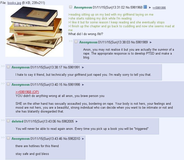 Anon reads a book